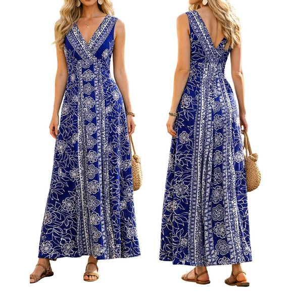 Mako Hawaii Dresses & Skirts - Mako M Hawaiian Vintage 1970s Floral Print Maxi Dress Polynesian Blue White Mumu